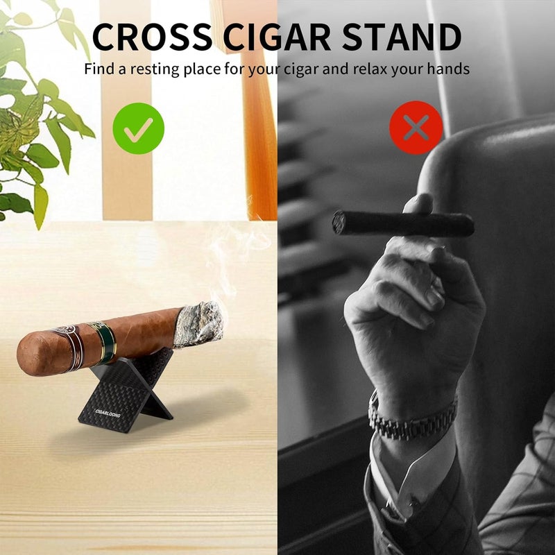 hancigar حامل سيجار محمول من ألياف الكربون متين، حامل سفر للسيجار للداخل والخارج مع علبة هدايا (أسود) - Image 4